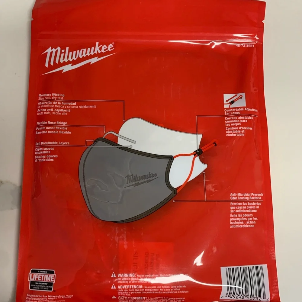 3-pack Milwaukee 48-73-4231 Grey Lightweight And Breathable face mask L/XL